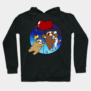 Heart Balloon Sloths and Cats - Night Sky Hoodie